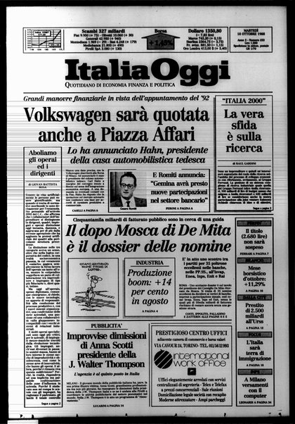 Italia oggi : quotidiano di economia finanza e politica